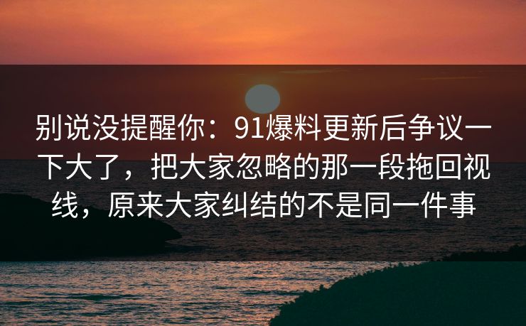 别说没提醒你：91爆料更新后争议一下大了，把大家忽略的那一段拖回视线，原来大家纠结的不是同一件事