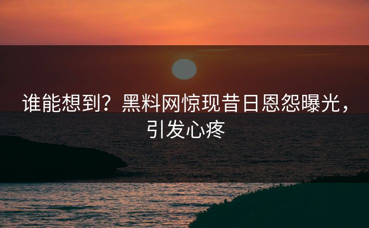谁能想到？黑料网惊现昔日恩怨曝光，引发心疼