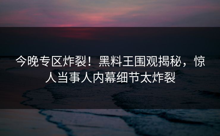 今晚专区炸裂！黑料王围观揭秘，惊人当事人内幕细节太炸裂