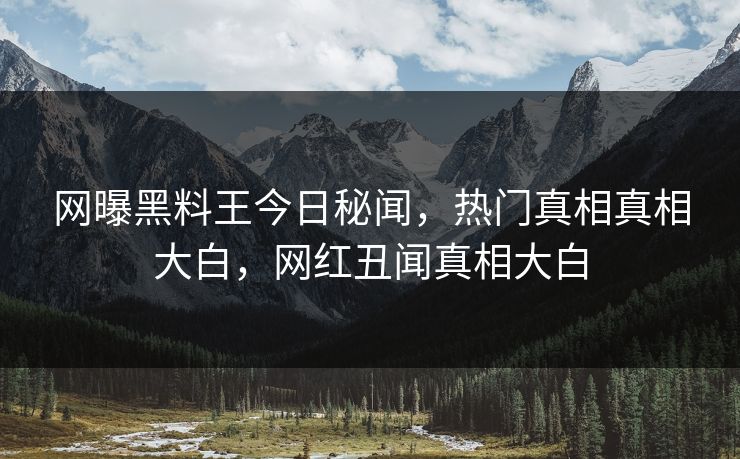 网曝黑料王今日秘闻，热门真相真相大白，网红丑闻真相大白