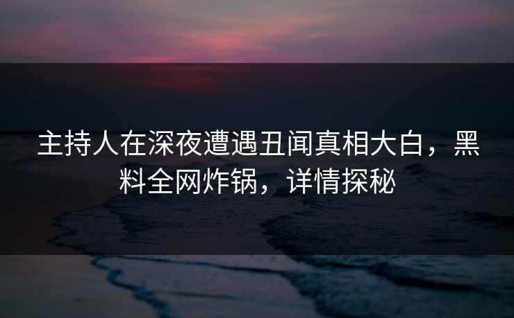 主持人在深夜遭遇丑闻真相大白，黑料全网炸锅，详情探秘